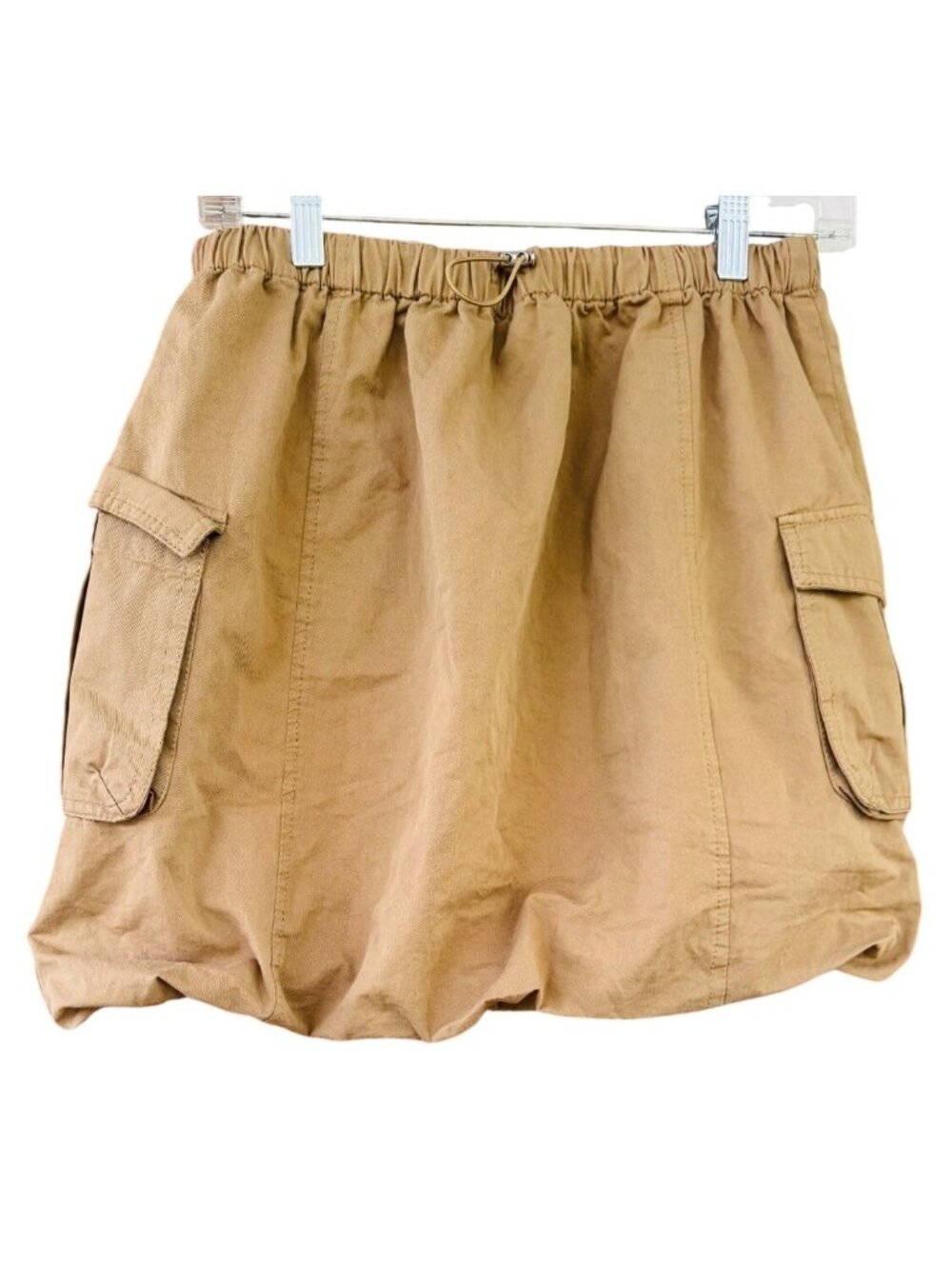 Bohme Khaki Balloon Cargo Bubble Skirt Small With Elastic Waist & Side Pockets